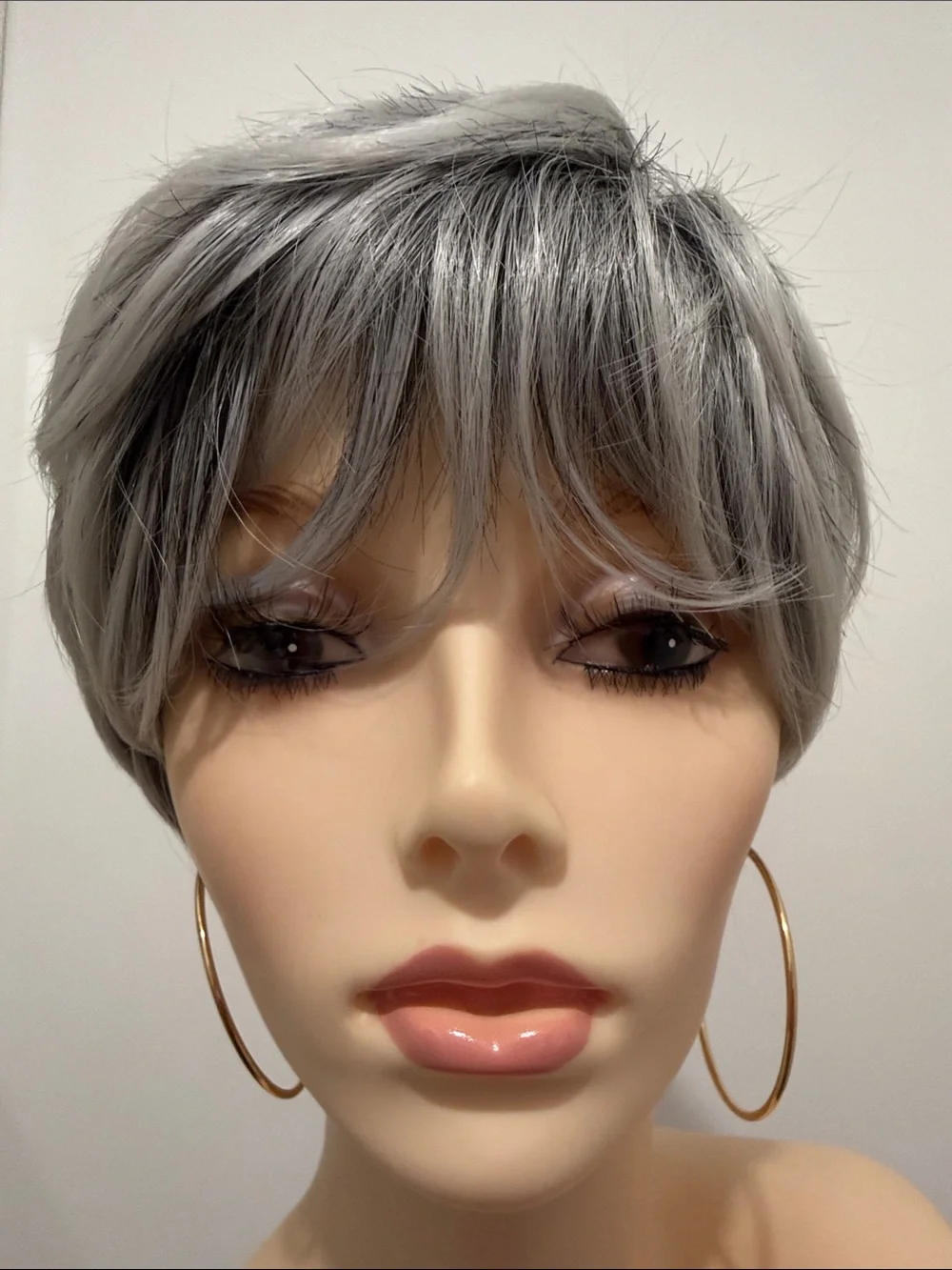 HAIR Pixie Cut with Bangs Free Part Silver/Gray/White